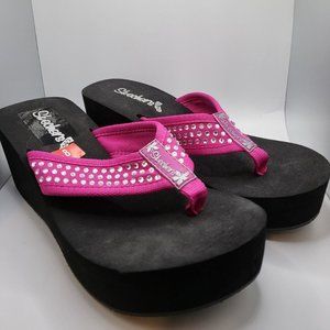 2000s Skecher's Chunky Rhinestone Black and Pink  Flip Flips *BRAND NEW*